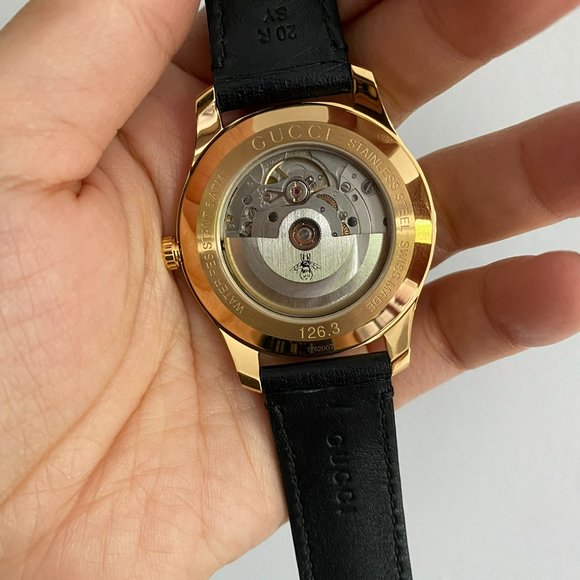SALE**** Gucci Men's Watch - Gold Guilloche Dial black Leather ** NEW WITH BOX** - Picture 3 of 7